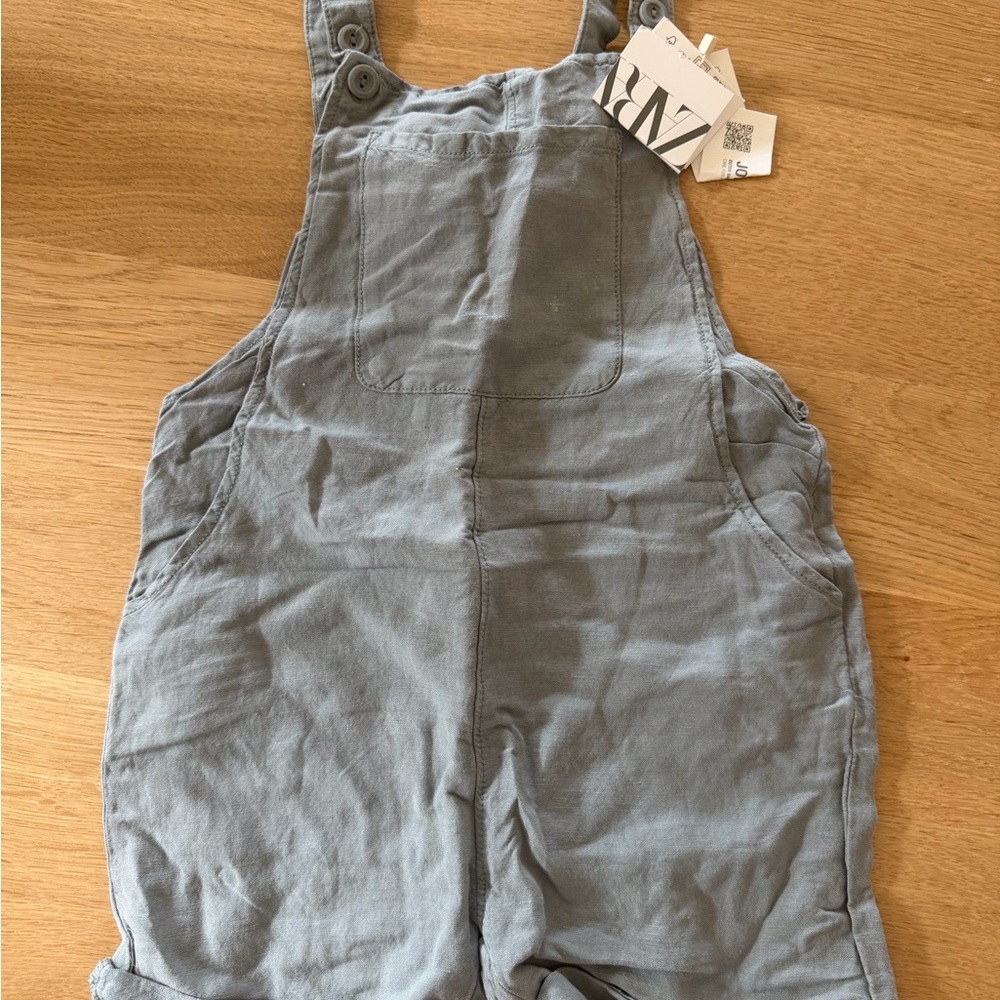 Zara Light Blue Toddler Cotton Overalls Romper